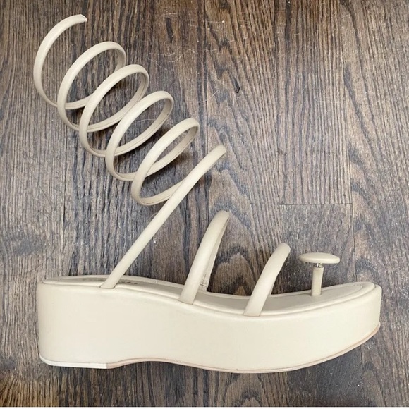 NIB Cult Gaia Alba Sand Leather Coil Wrap Platform Wedge Sandals Pumps 36 6 $498 - Picture 8 of 12